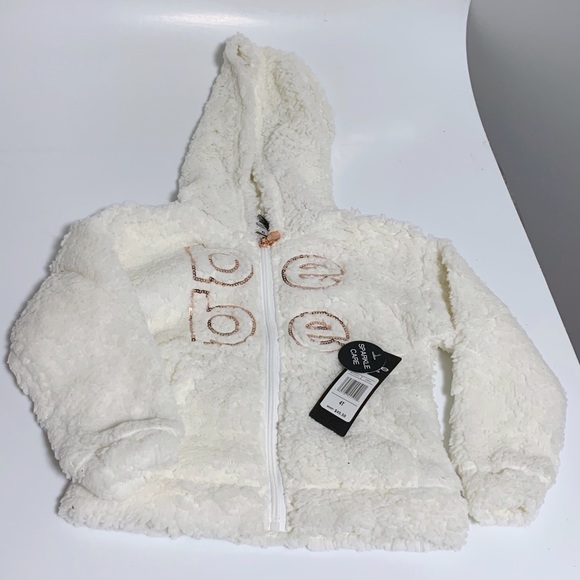 NWT Bebe girls vanilla with sequin zip up Sherpa hoodie -4T - Picture 3 of 8